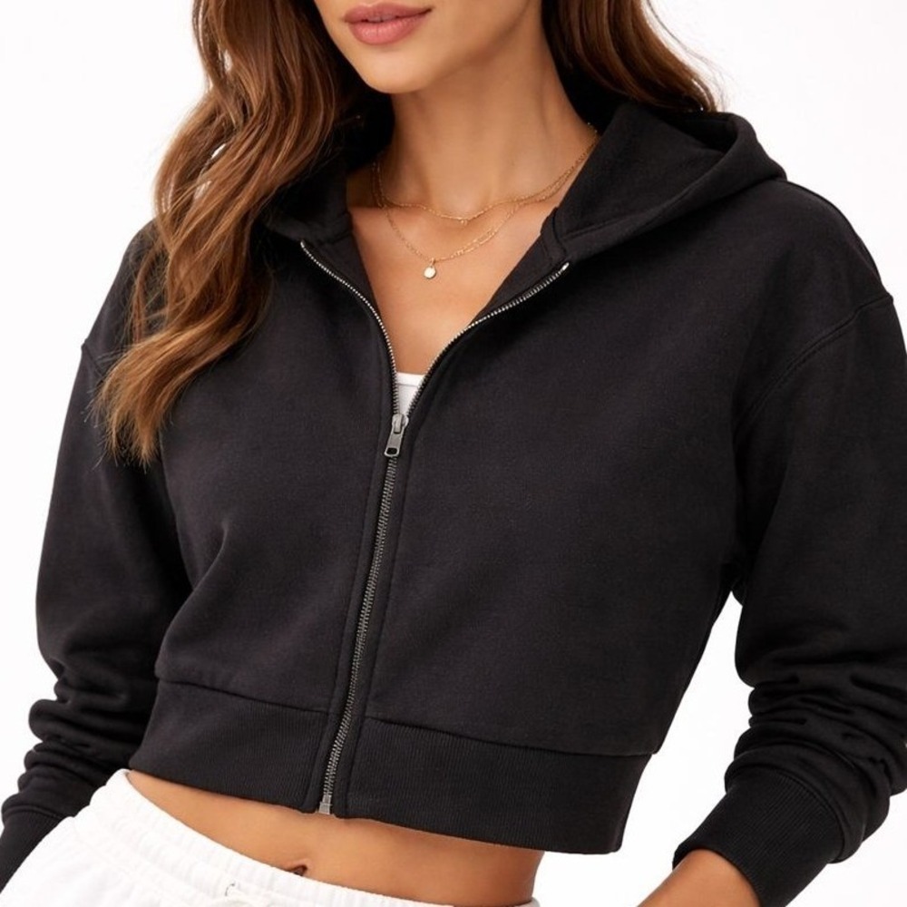 Babaton Black Cropped Zip-Up Hoodie - Women